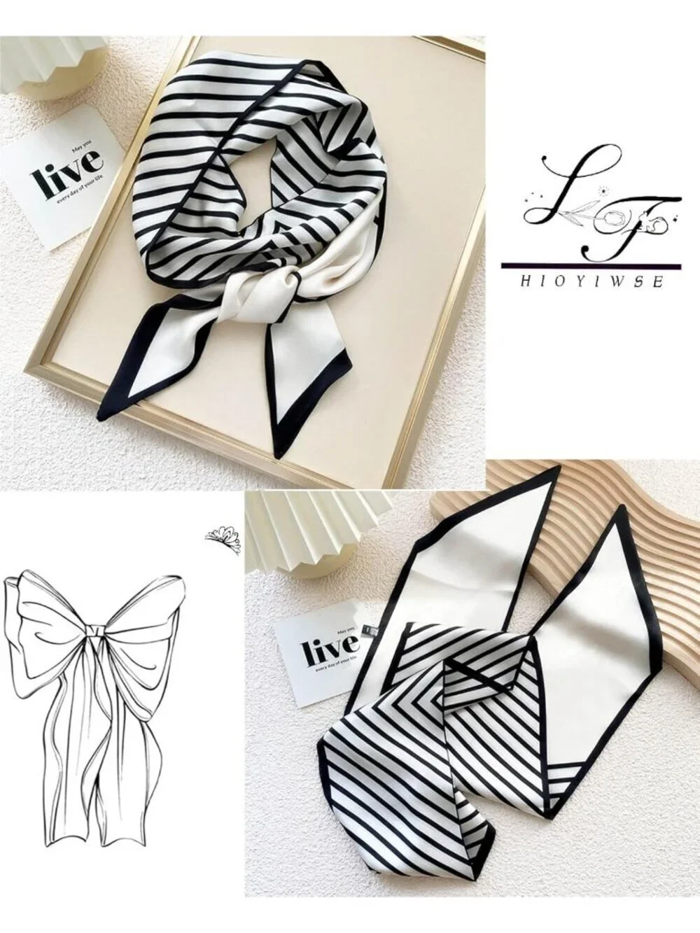 Women's White-A Printed Square Headscarf Bandanas Hair Scarf Neck Scarves